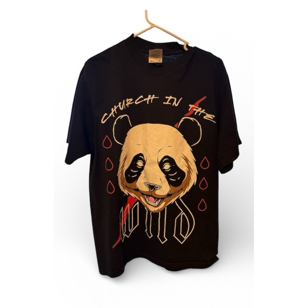 Shaka Wear Mens Church In The Wild Panda Graphic T-Shirt Black Medium Heavy